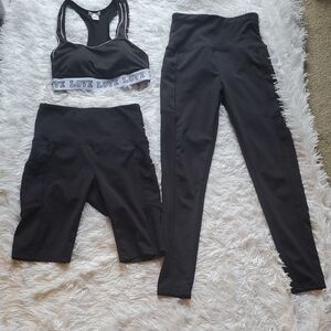 Black Activewear Set with Love Print
